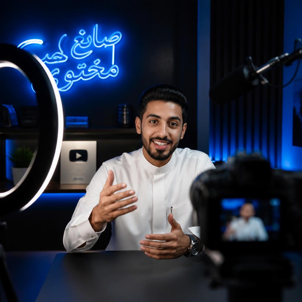 صانع محتوى يصوّر حلقة داخل استوديو